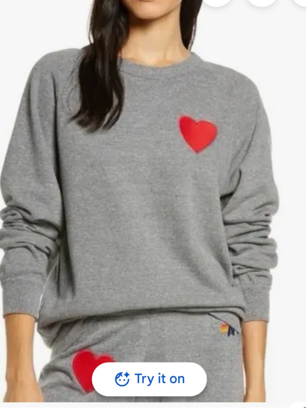 Aviator Nation Heart Stitch Relaxed Crew Sweatshirt Gray Red Heart - Picture 6 of 6